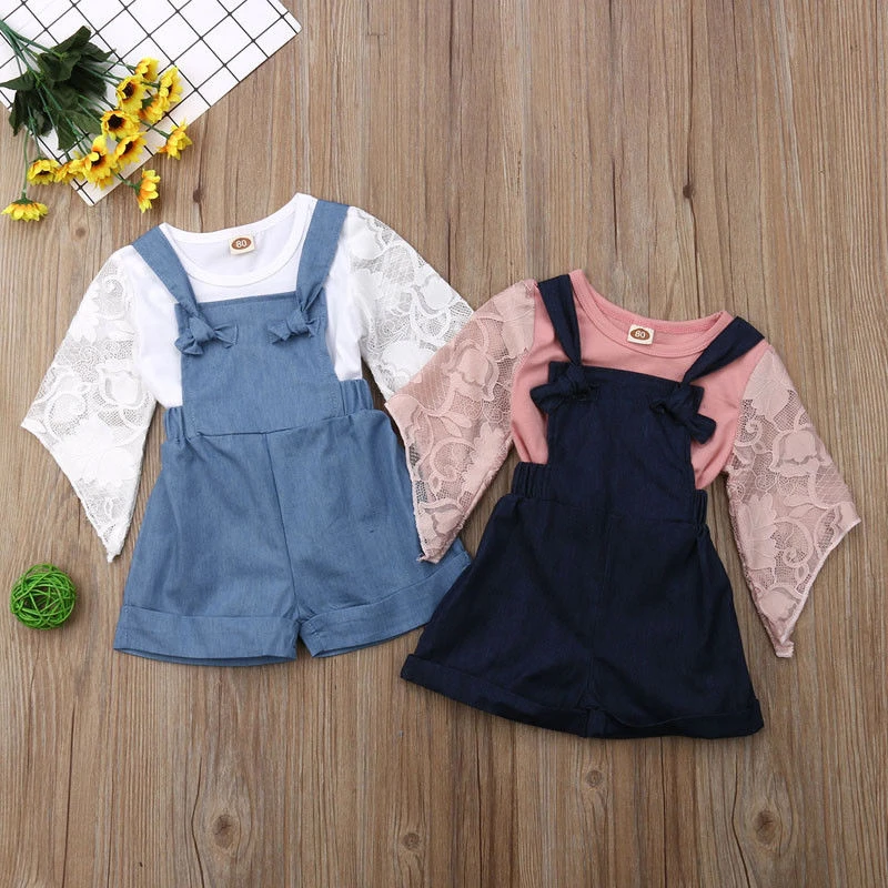Комплект одежды из 2 предметов для маленьких девочек кружевной топ + джинсовый