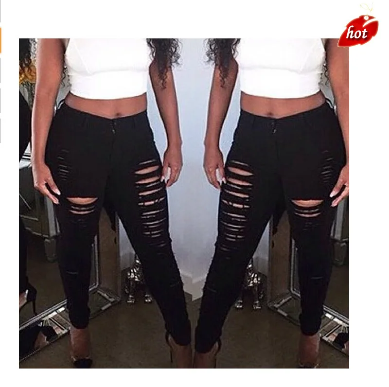 2018 летние рваные джинсы с белыми дырками женские крутые высокой талией