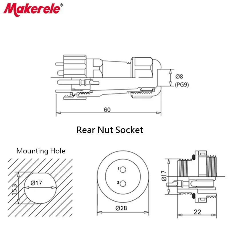 Авиационные водонепроницаемые соединители SP17 мм штекер и гнездо задней гайки 9