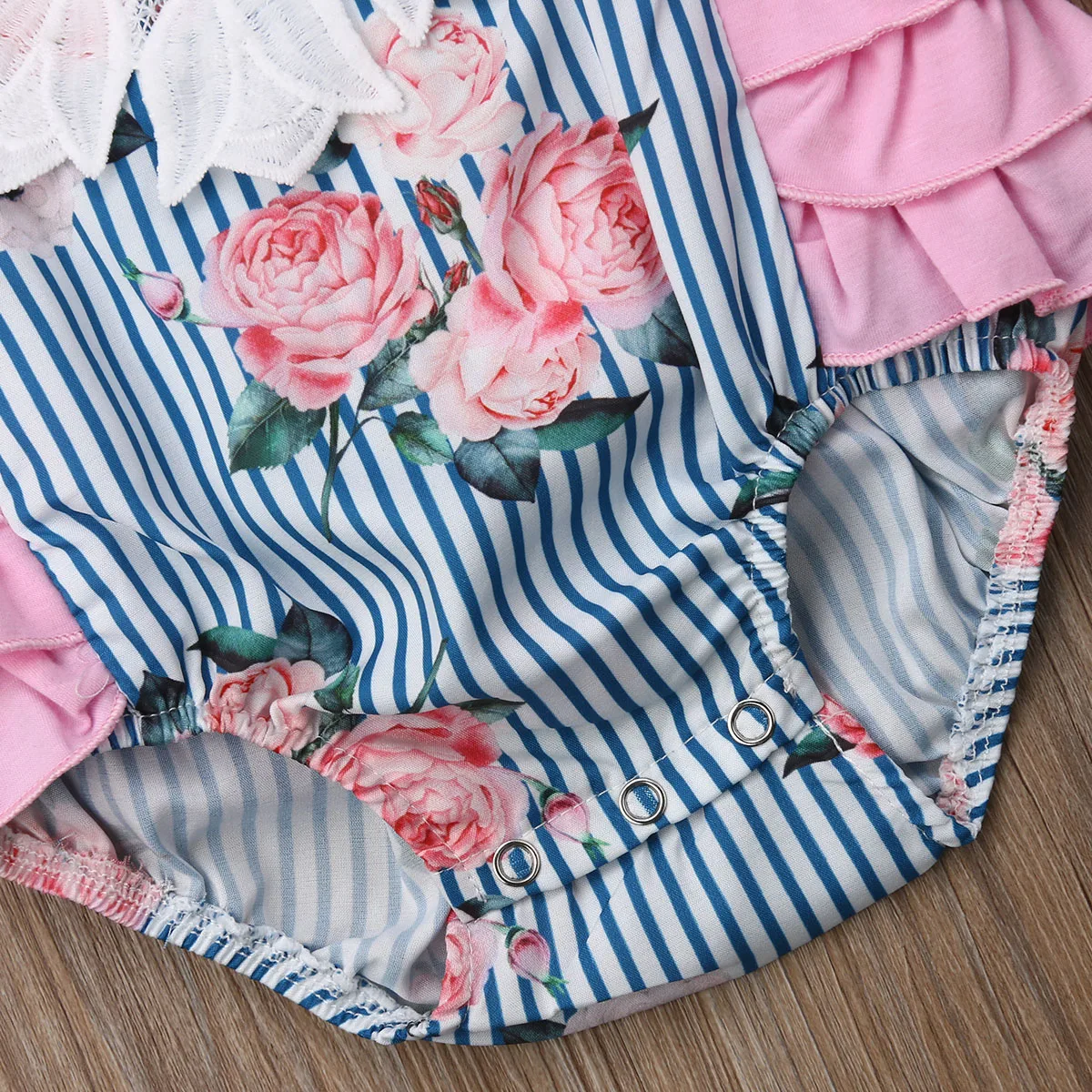 Pudcoco Kids Newborn Baby Girl Floral Stripe Romper One Pieces Jumpsuit Outfit 0-24M | Детская одежда и обувь