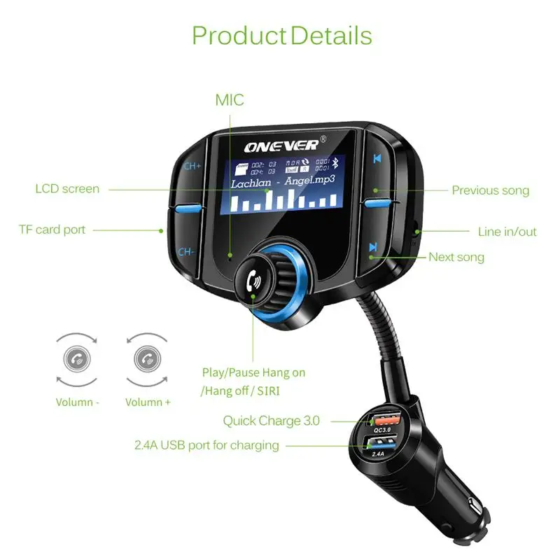 Автомобильный FM-передатчик автомобильный комплект 2 порта QC 3 0 быстрое зарядное