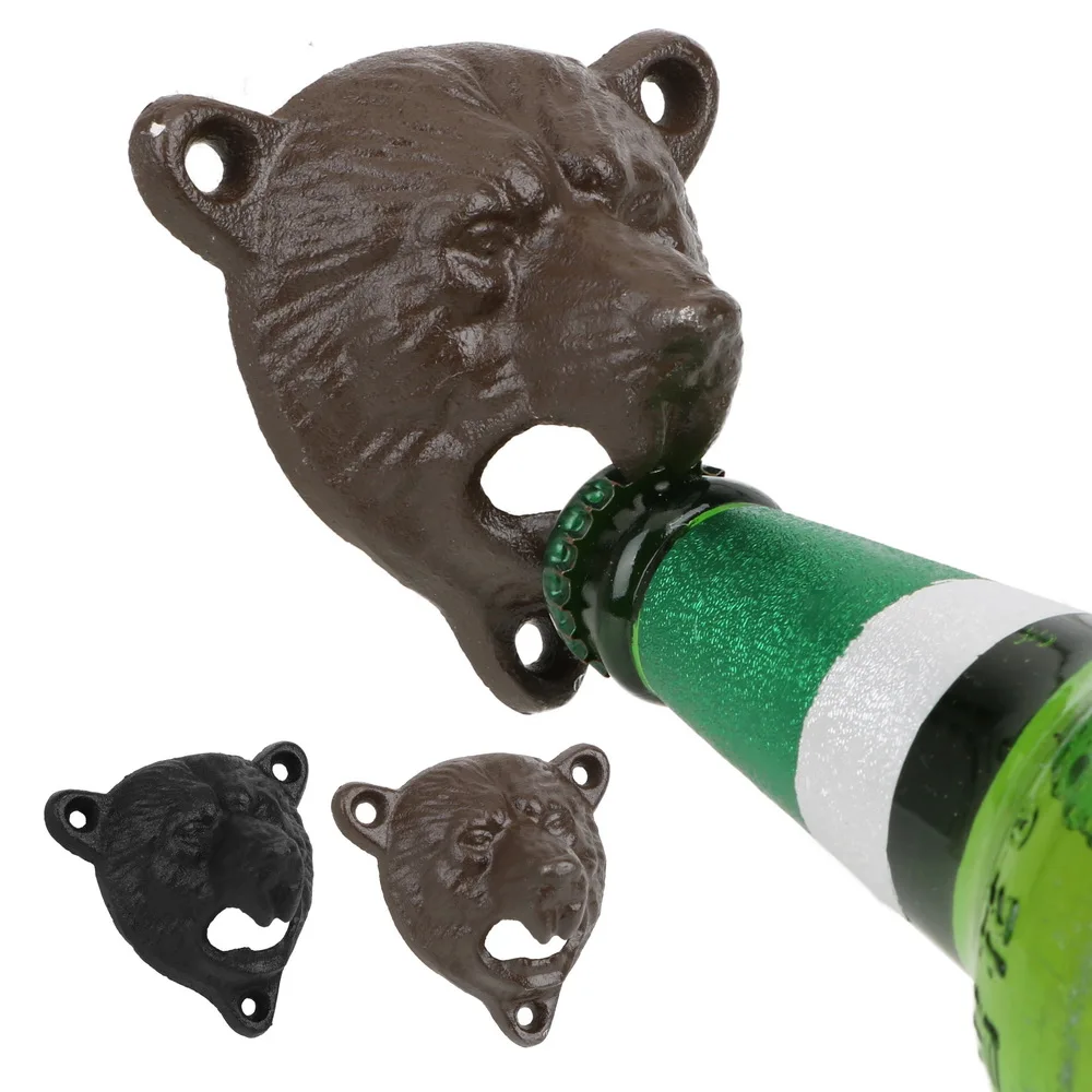 Bottle Cap Opener Cast Iron Bear Head Metal Beer Can Vintage Style Wall Hanging Kitchen Bar Tools | Дом и сад