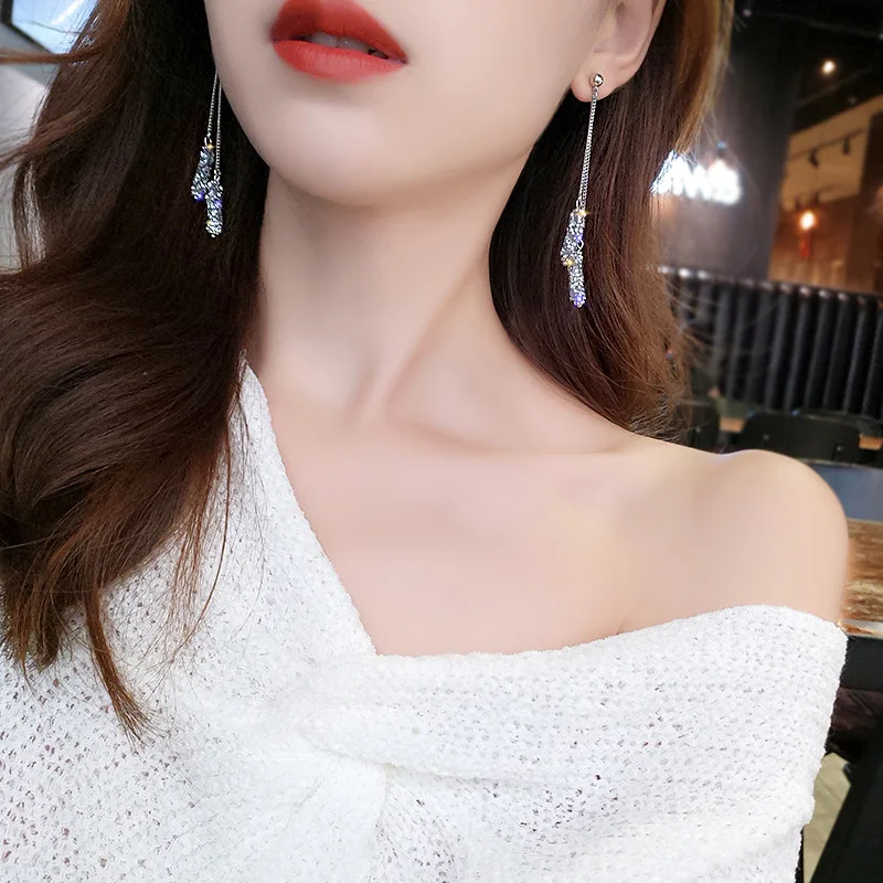 FYUAN модные длинные кисточки Кристаллы серьги Druzy Подвеска цилиндрической формы