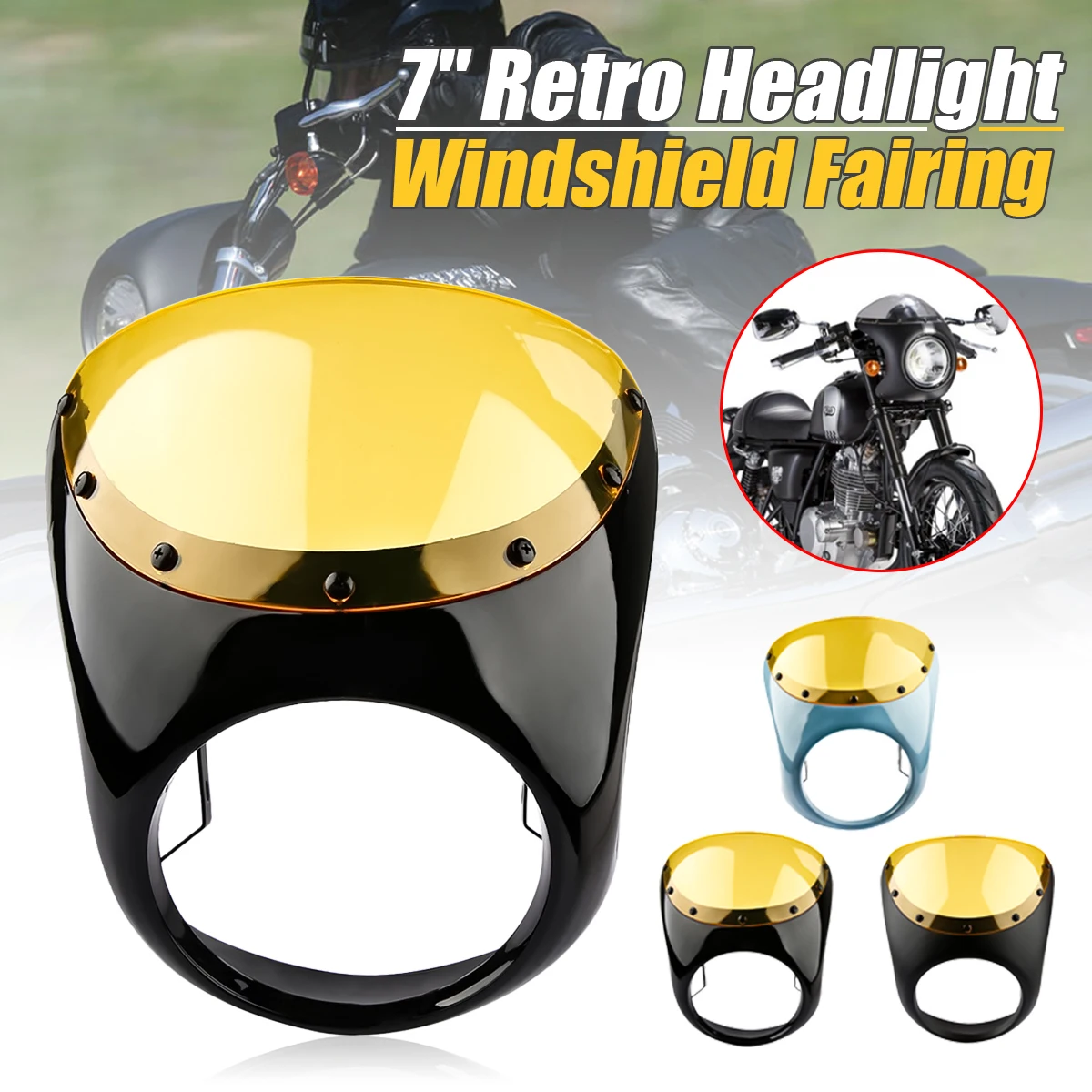 7-дюймовый универсальный декоративный защитный Cafe Racer рулевая фара обтекатель ветрового стекла экранная фара лампа комплект подходит