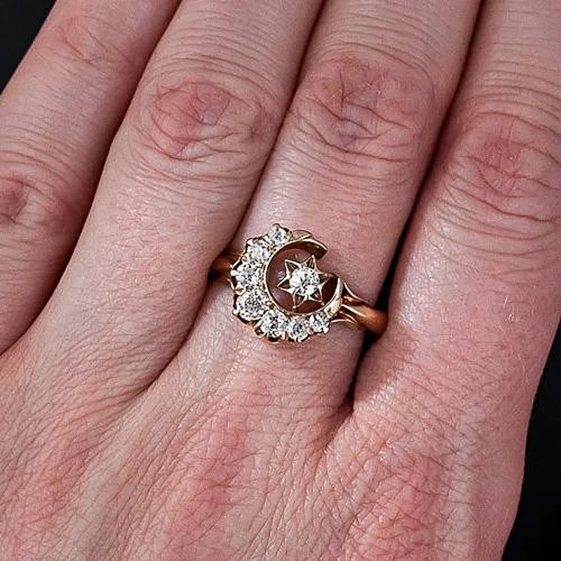 2018 Best Seller Popular Jewelry Vintage Luxury Star Moon Ring Temperament Women Zircon Hand Friends Dating Party | Украшения и