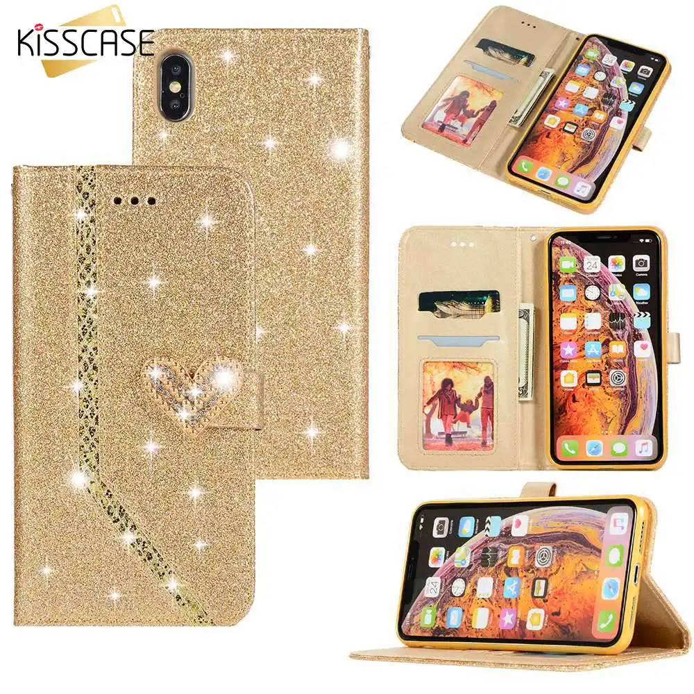 KISSCASE блестящий кошелек кожаный чехол для телефона держатель Samsung S7 Edge S8 блестящие