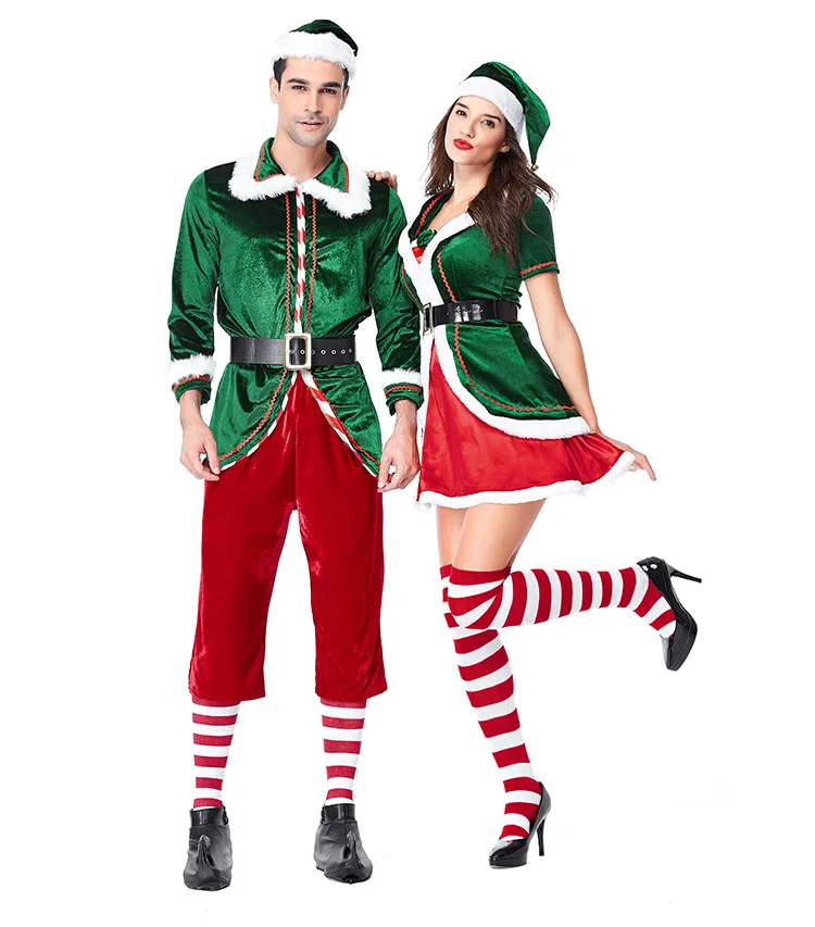 

Women Men Couple Green Santa Claus Costume Christmas tree Outfit