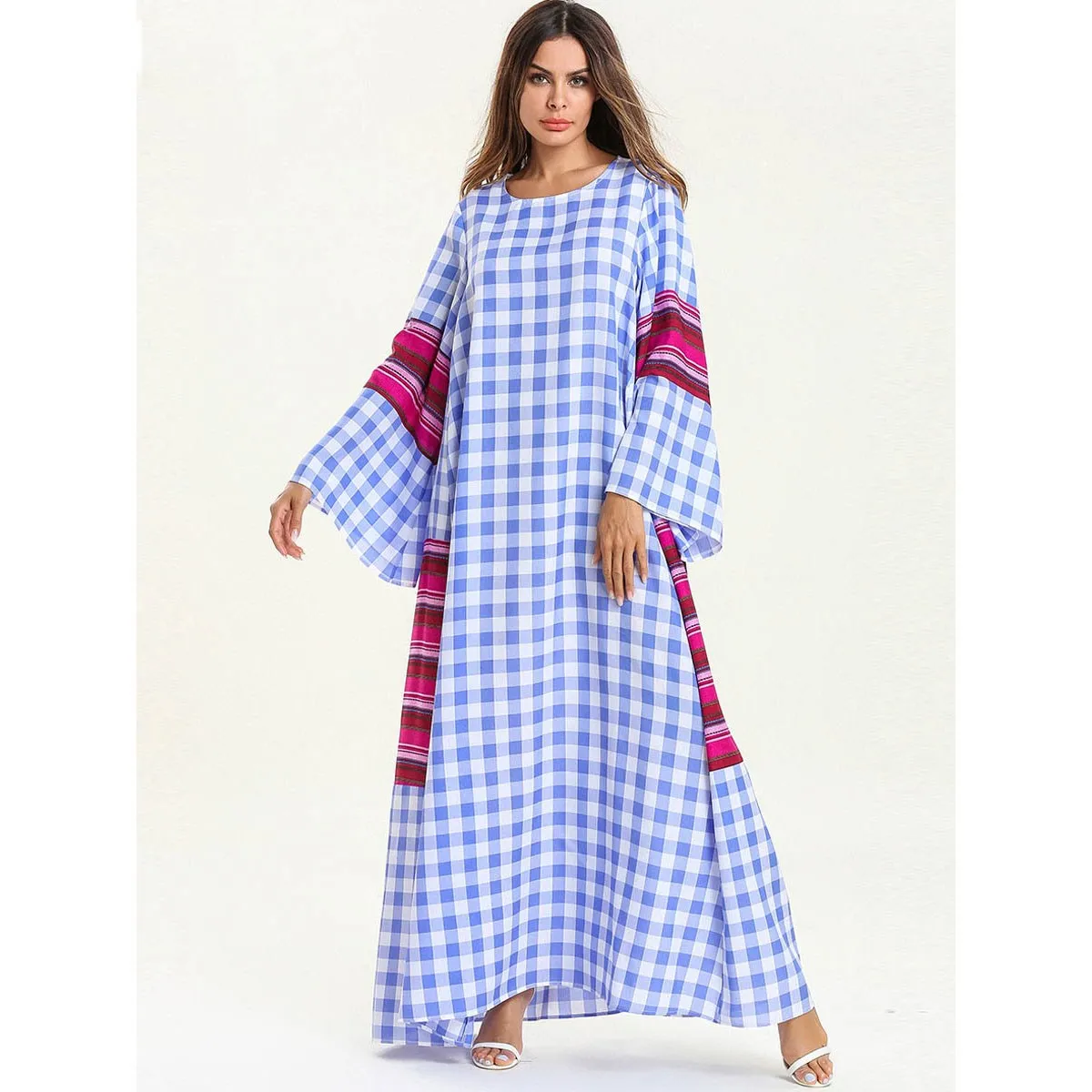 Модное женское платье в клетку Повседневное макси полоску весеннее свободное