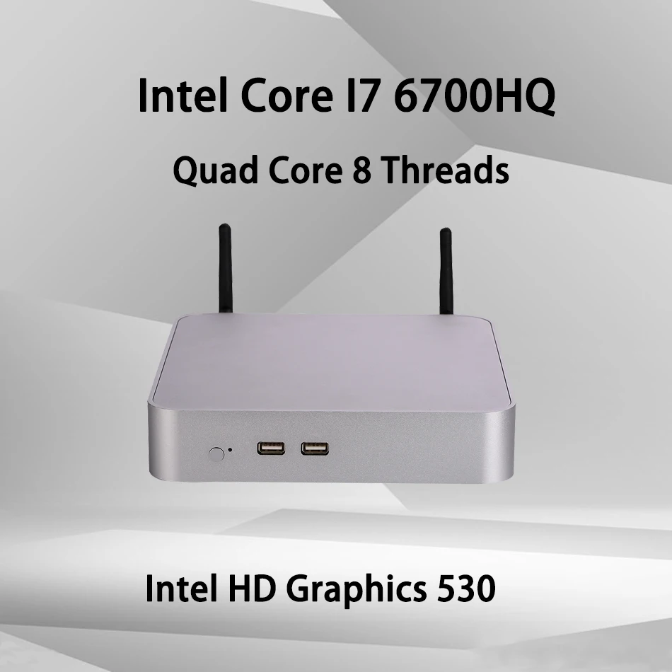 Вентилятор мини ПК Intel Core I7 6700HQ Windows 10/Ubuntu серебристый [HUNSN BA03L] (WiFi/1HD1. 4/1DP1. 2/1VGA/4USB3.
