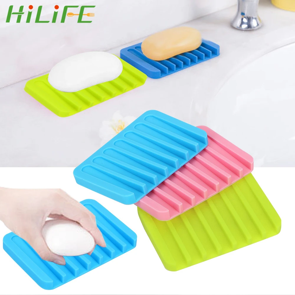 

HILIFE Flexible Soap Plate Portable Soap Dishes Silicone Anti Slip Soapbox Bathroom Products