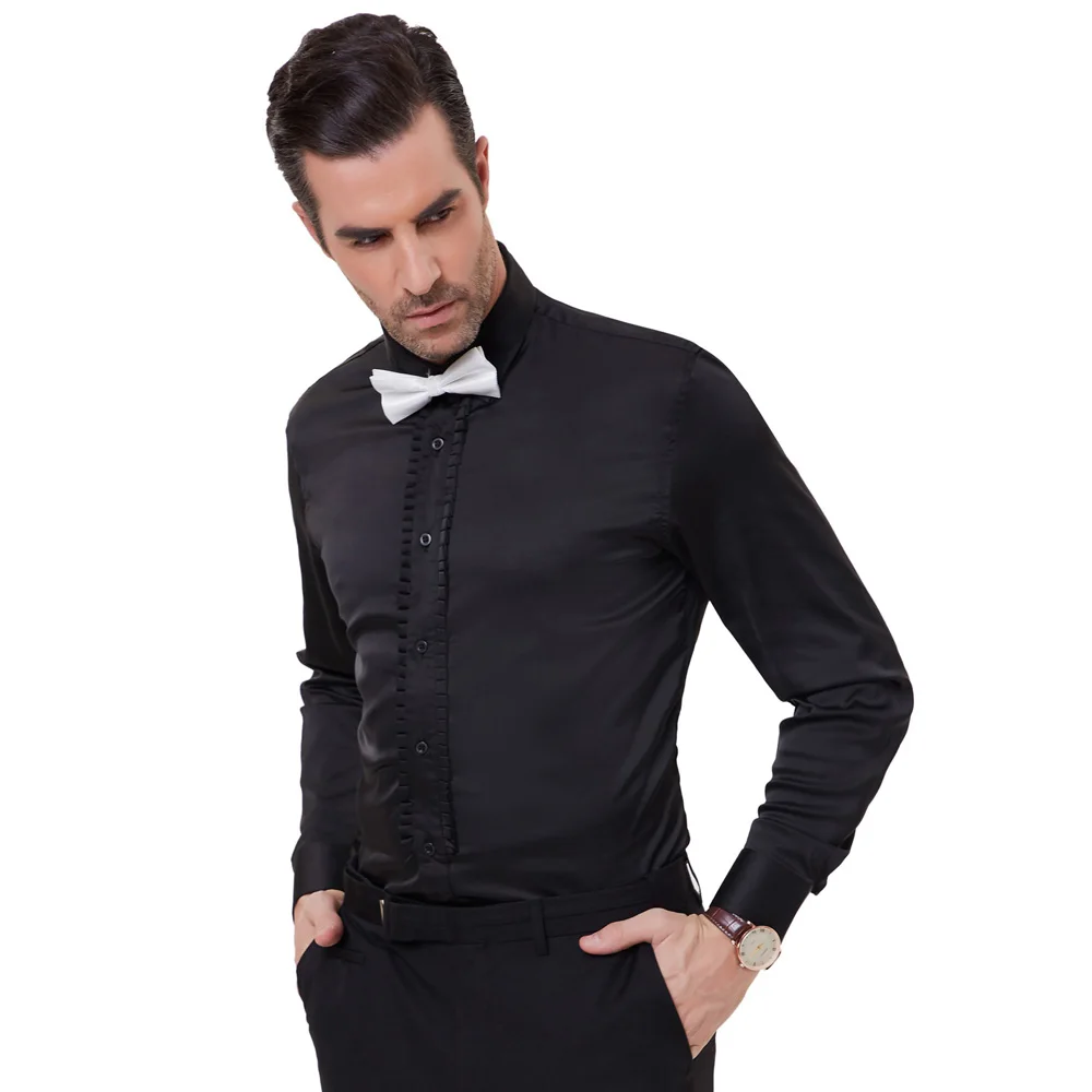 Винтажная Мужская рубашка camisas для вечеринки однотонная стильная и приталенная с