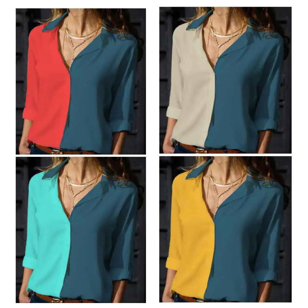 

Chiffon Blouse Women Spring Summer Fashion Long Sleeve Tops Skew Collar Solid Office Shirt Casual Tops Blusas Feminina Green