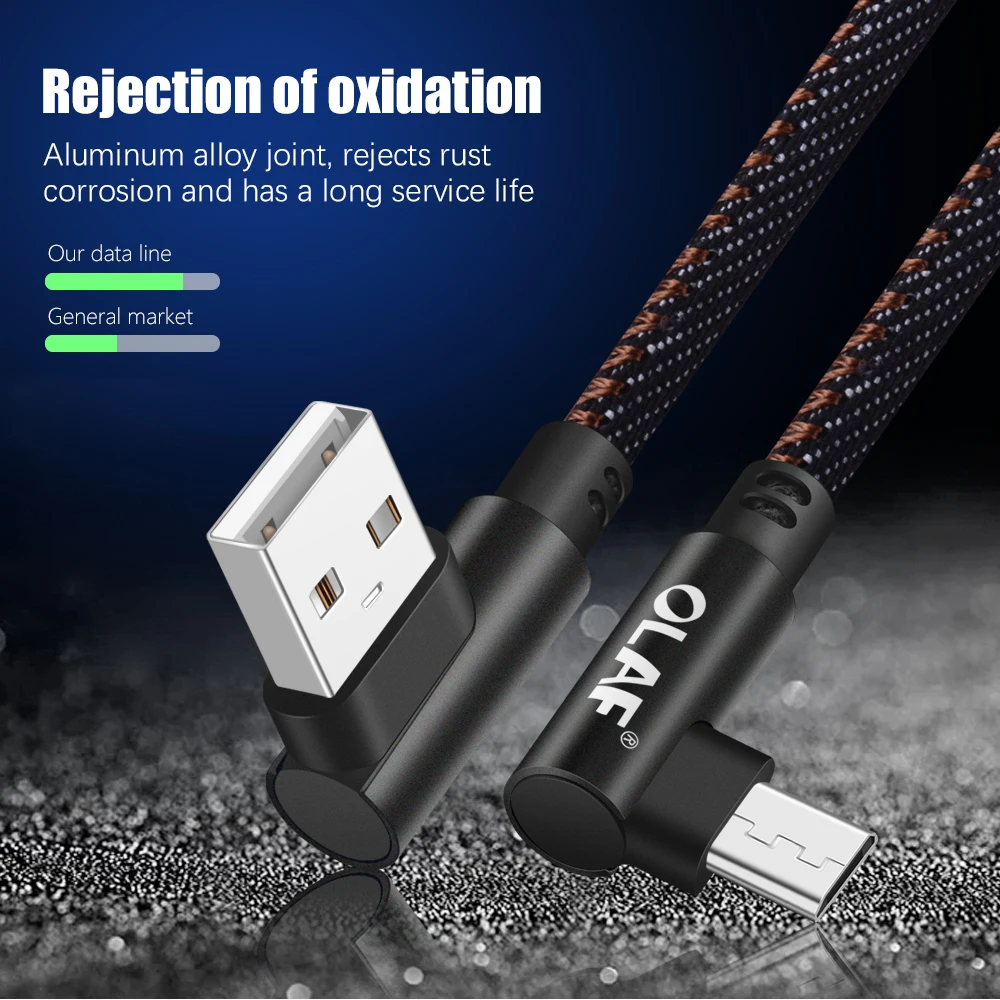 OLAF Micro USB кабель 90 градусов нейлон Быстрая зарядка Дата для Samsung Xiaomi планшета Android