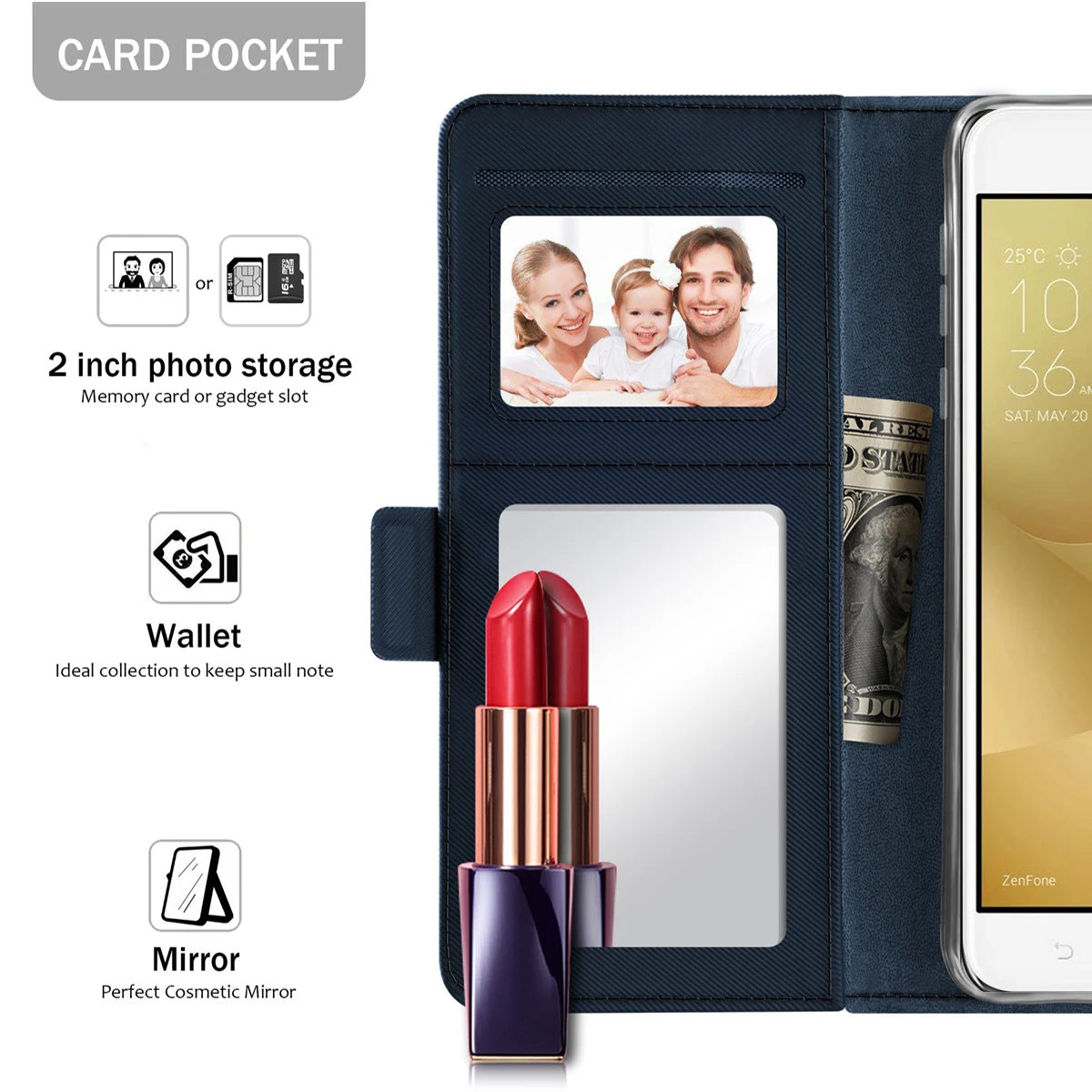 Для Asus Zenfone 4 Max ZC520KL ZC554KL чехол с откидной крышкой и отделением для карт зеркальный кожаный бумажник для Asus Zenfone 4 Selfie ZD553KL чехол