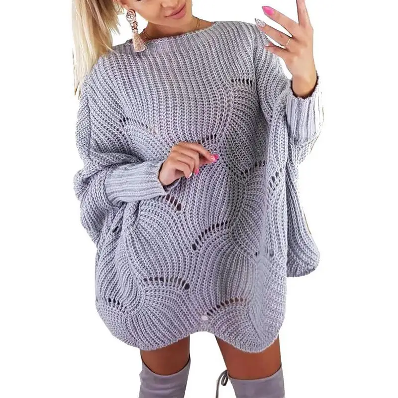 Loose Round Neck Casual Large Size Knitted Sweater Hook Flowers Hollow Long Sleeve Autumn Winter Sexy Women Streetwear | Женская одежда