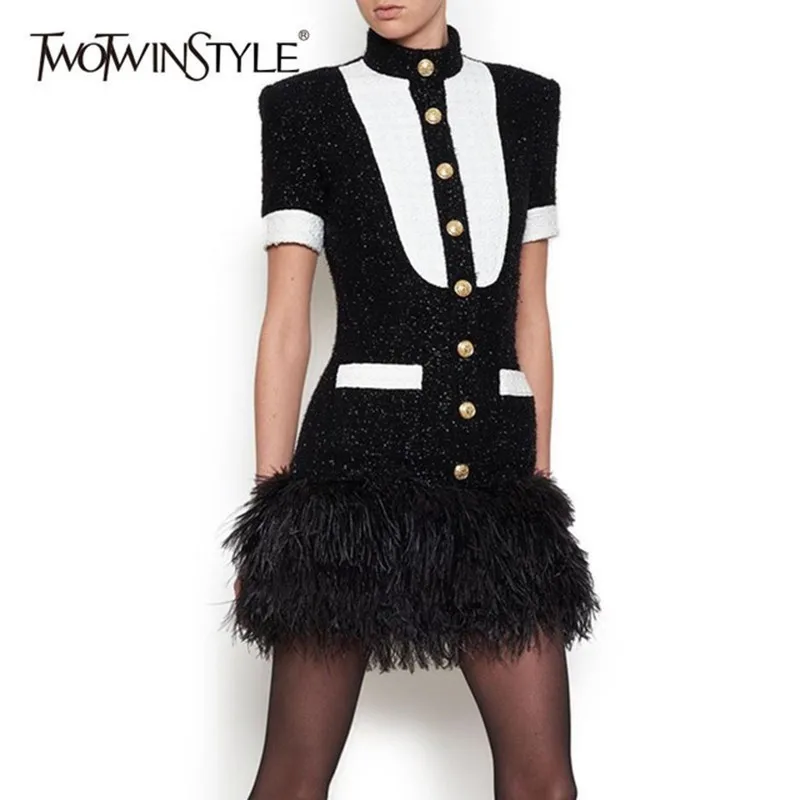TWOTWINSTYLE женские платья для женщин Стенд воротник короткий рукав хит цвет