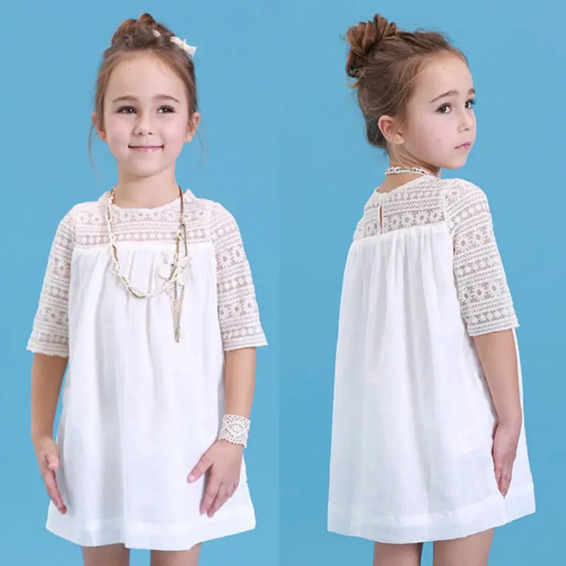 New 2018 Pudcoco Children Kids Baby Girls White Lace Floral Knee-Length Short Sleeve Party Dress Gown Dresses Casual 2-9Y | Детская