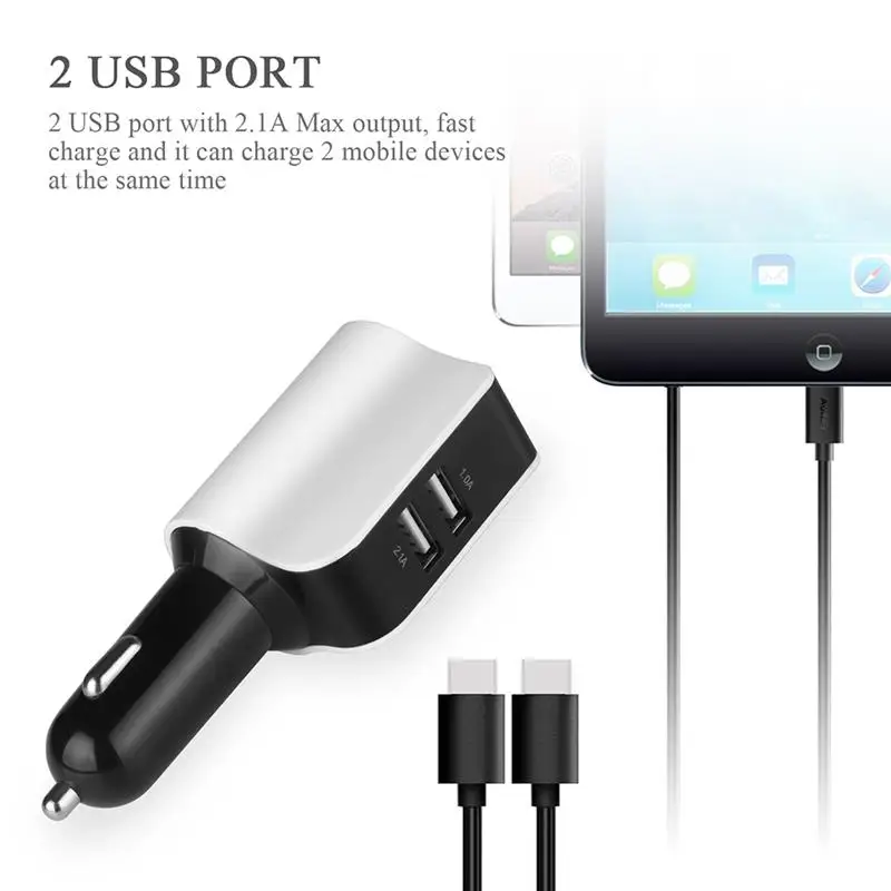 Двойной Переходник USB для зарядки в машине цифровой светодиодный дисплей