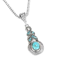 sainio vintage blue stone necklace women antique pendantsnecklaces retro tibetan bead pendant necklace for women jewelry