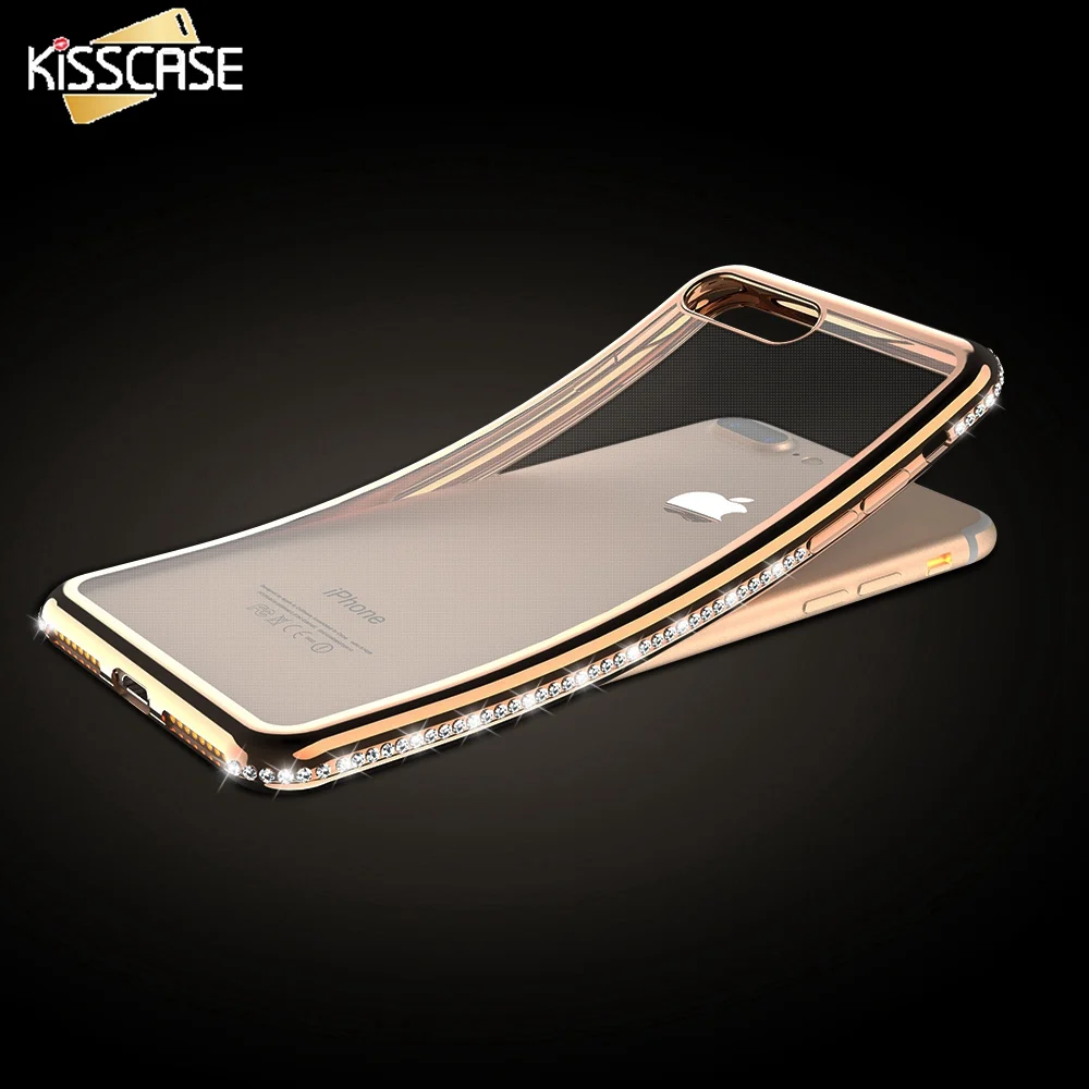 KISSCASE Diamond Bling Case For iPhone X 6 6S 7 8 Plus Rhinestone Bumper Transparent TPU Phone Cover 5s se 5 Shells |
