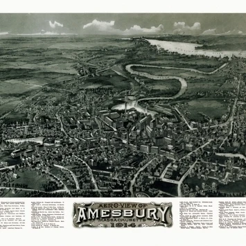 Винтажная карта Amesbury Massachusetts 1914 Essex County постер печать (36x54)|Таблички и знаки| |