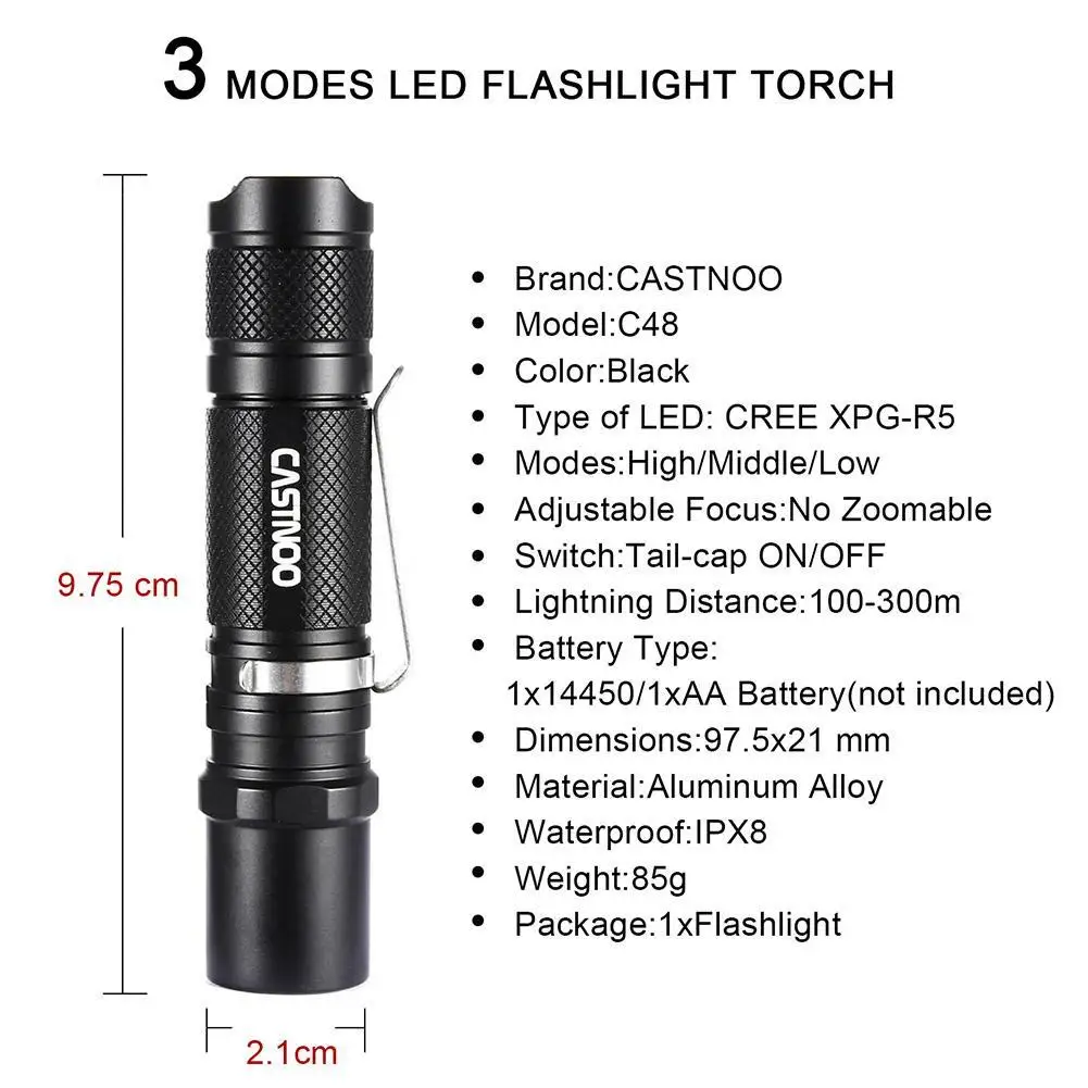 Castnoo супер мини XPG-R5 LED 3000 люменов светильник для вспышки водонепроницаемый