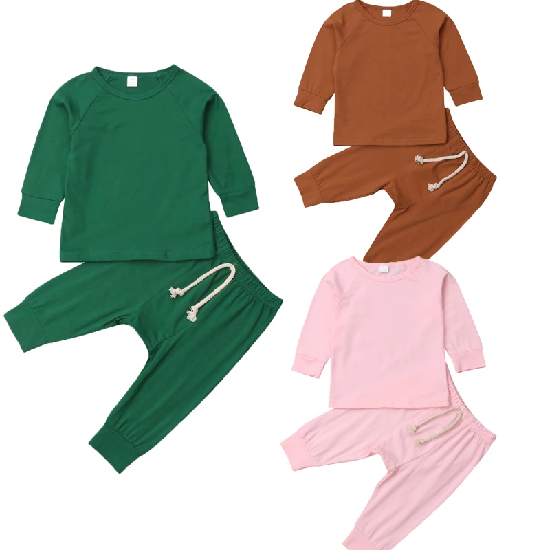 2018 New Autumn Winter Casual Infant Kids Baby Girls Boys Clothes 2PCS Solid Pullover Sweatshirt Tops+Pants 0-24M | Детская одежда и