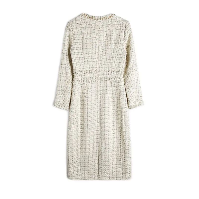 

Knee Length Keep Warm 2021 European New High Quality Women Vintage Ladies OL Spring Slim Dresses Winter Dress Female QH494