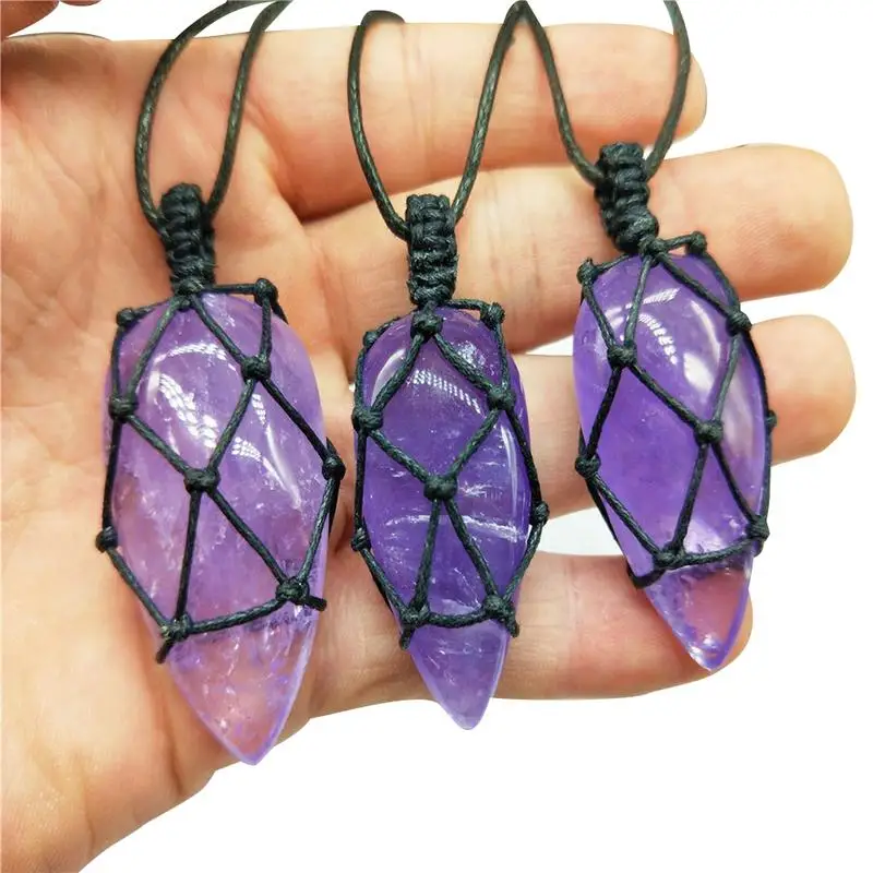 Натуральный фиолетовый каплевидный аметист кварцевый кристалл кулон винтажная