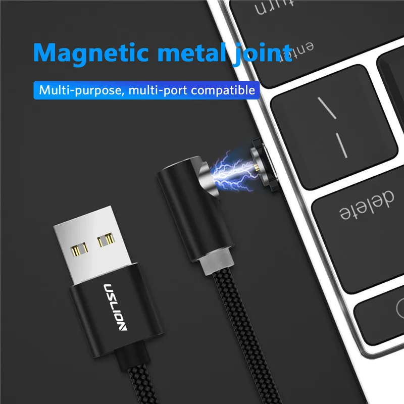 Магнитный кабель USLION 2 м с разъемом Type C Micro USB для iPhone X XR 8 7 Samsung S10 Huawei магнитный