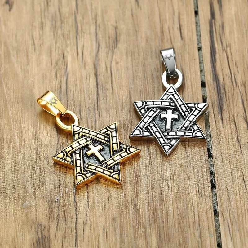Messianic Звезда Давида с крестом кулон ожерелье для мужчин оксидированный Золотой Серебряный тон Меган еврейские ювелирные изделия