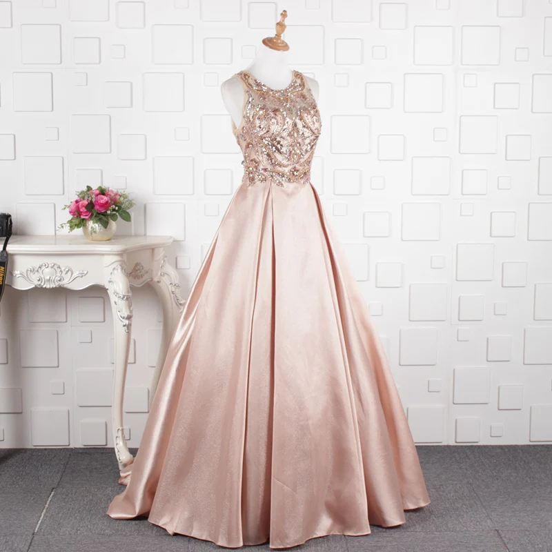 SSYFashion Новое роскошное розовое золото Атласное Вечернее платье высокого класса