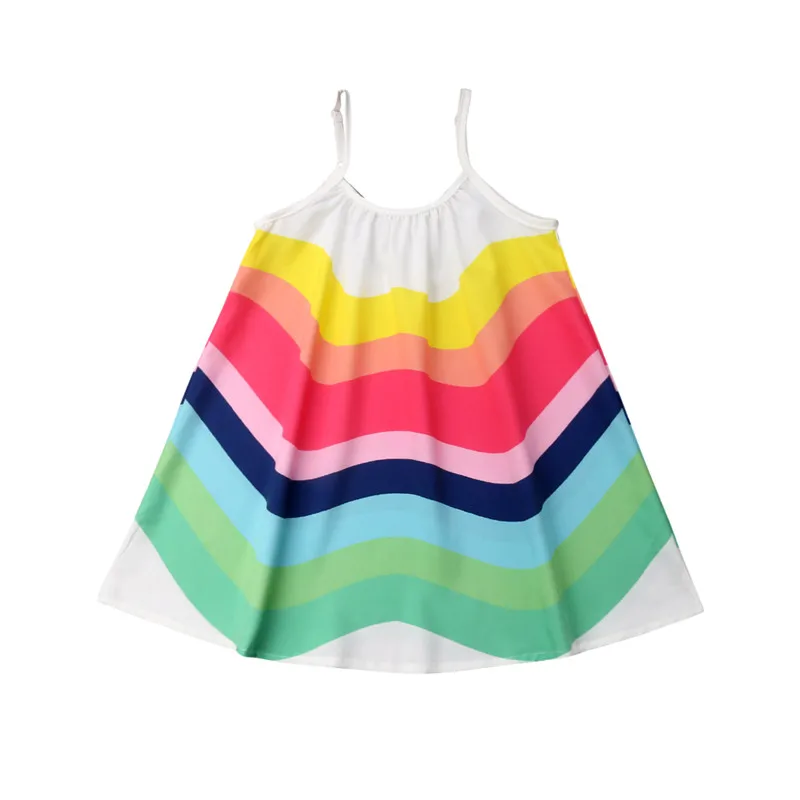 1-6Y Toddler Kid Baby Girl Dress Summer Strap Rainbow Loose Sleeveless Party Princess Dresses Sundress Clothes Outfits | Детская одежда