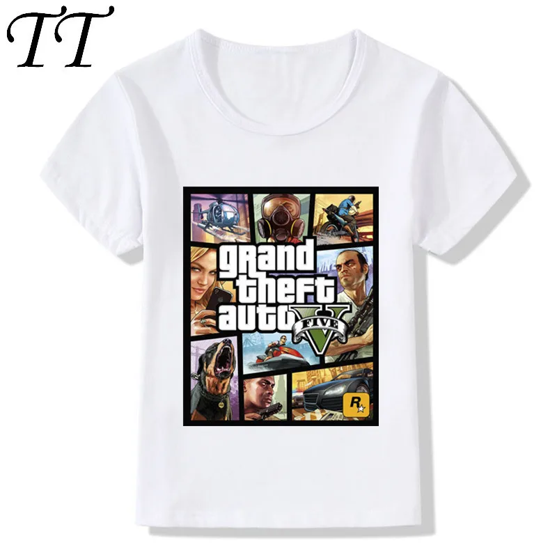 2019 детские длинные футболки с GTA 5 летние топы для мальчиков и девочек одежда