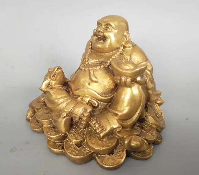Чистая медь Китай статуя Будды с золотой жабой Maitreya|Статуи и скульптуры| |