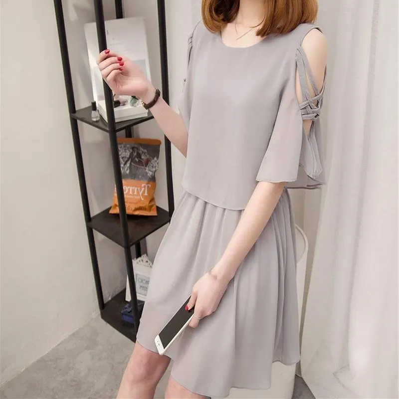 Женское пляжное платье женское летнее с расклешенными рукавами шифоновое 2019