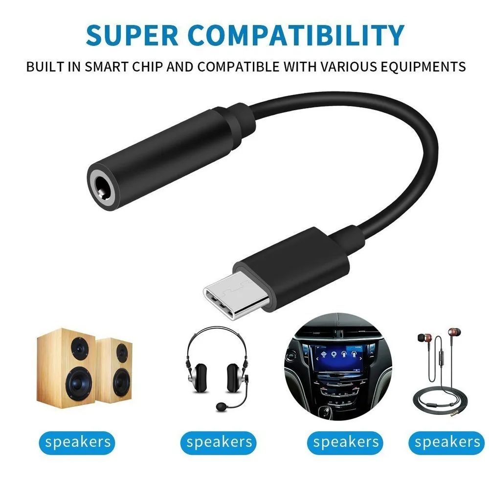 USB Type C To 3.5mm Audio Adapter Type-C to Aux Cable Headphone Jack for Google Pixel 2 HTC U11 Huawei Mate 10 Pro |