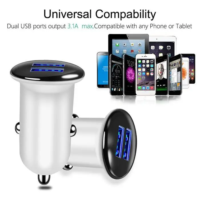 5 V 3A Mini Dual 2 порта USB Автомобильное зарядное устройство адаптер для белого черного