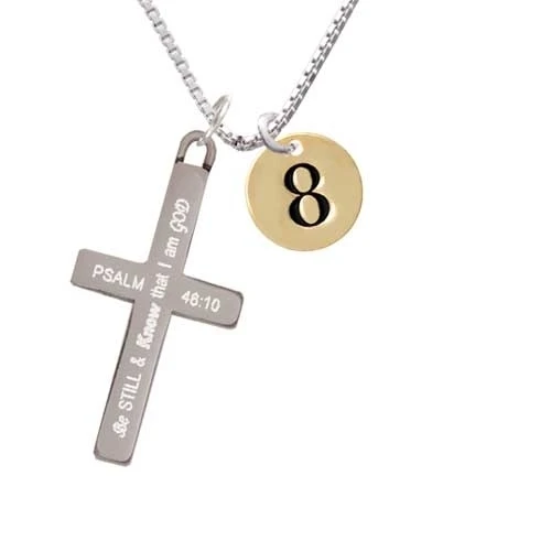 Золотой тон диск 1/2 ''номер-8-Be Still And Know-cross necklace | Украшения и аксессуары