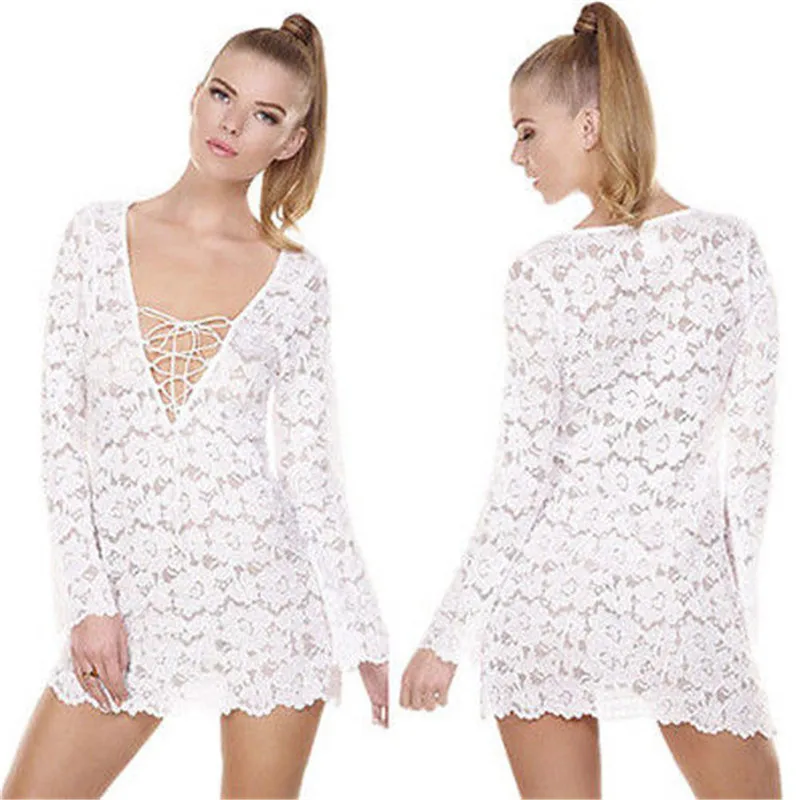 Женское кружевное пляжное платье-кафтан с цветочным принтом летние купальники