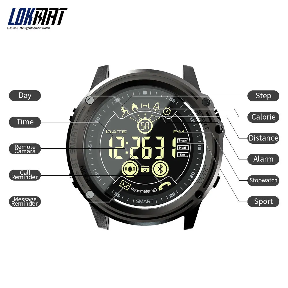 Мужские модные Смарт-часы LOKMAT, спортивные, с шагомером, водонепроницаемые, Bluetooth, ультра-долгий режим ожидания, Цифровые Смарт-часы для Ios и Android