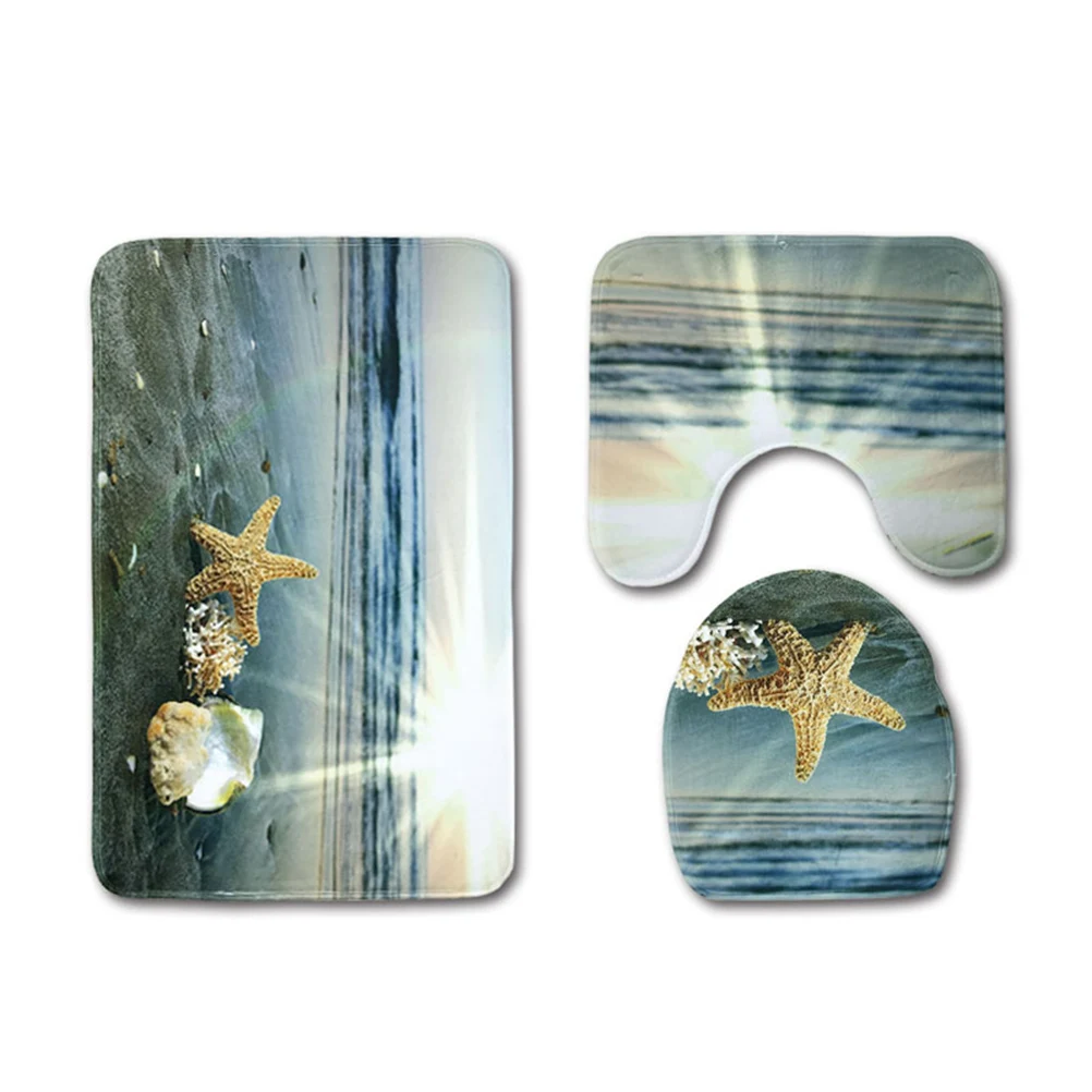 Три штуки графический нескользящий коврик для ванной комнаты набор впитывающий