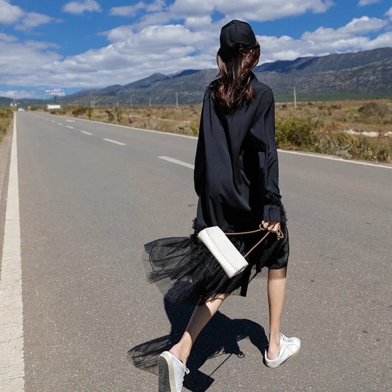 Женское лоскутное Сетчатое платье CHICEVER свободное винтажное с отложным