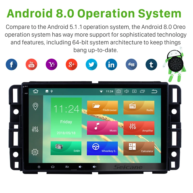 Seicane 1Din Android 8 0/8 1 &quotавтомобильный Радио для 2016 2007 GMC Canyon Yukon Terrain Acadia HD 1080 P gps