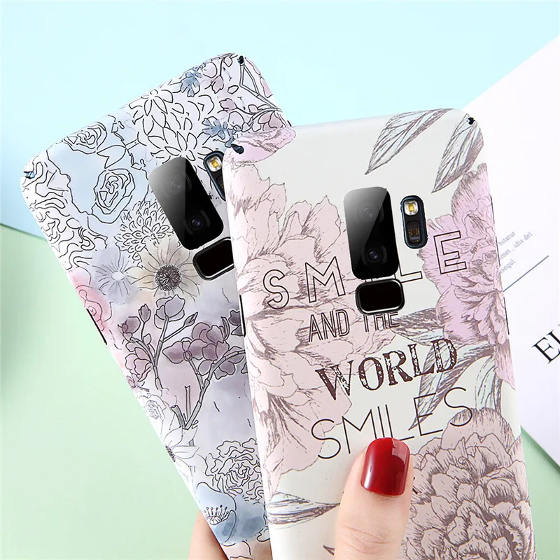 Lovebay New Smile Hard Matte Flowers Letters Painting Pattern Case For Samsung Galaxy Note 8 9 S8 S9 Plus Phone Cover Smart Capa |