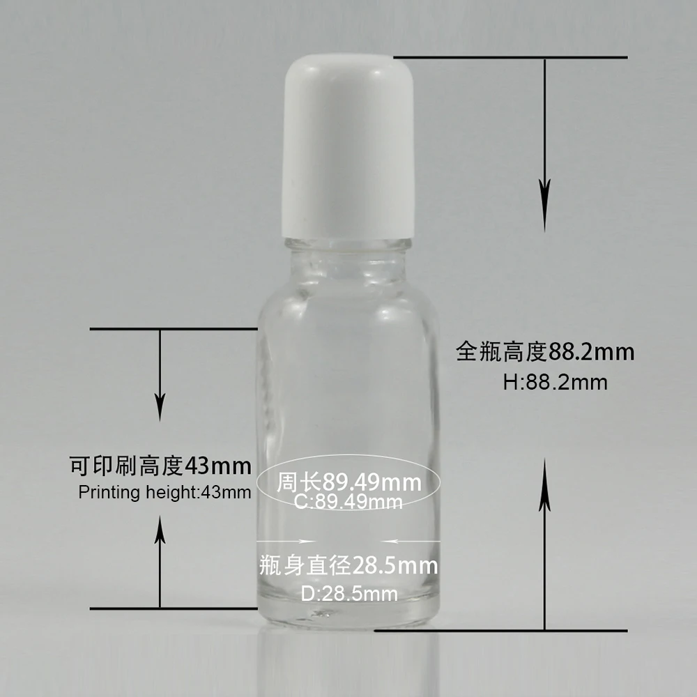 100PCS a lot fancy roll on glass 20ml roller bottle wholesale clear glass bottle with white lids