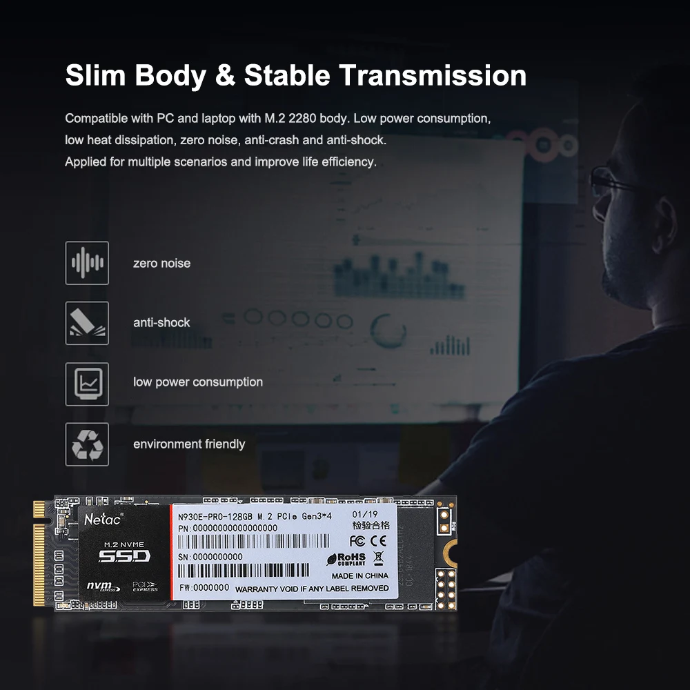Твердотельный накопитель Netac SSD 128 ГБ 256 512 ssd Pro M.2 2280 NVMe PCIe Gen3 * 4 3D MLC/TLC NAND|Внутренние