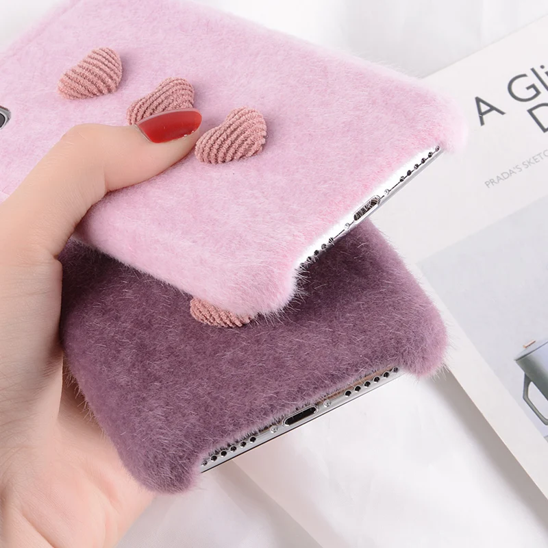 Moskado Plush 3D Love Heart Case For iPhone 6 6S 7 8 Plus X XR XS Max Winter Warm Fur Furry Soft PU Phone |