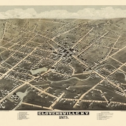 Античная Карта Gloversville Нью Йорк 1875 Фултон графства плакат печать (24x36)|Таблички и