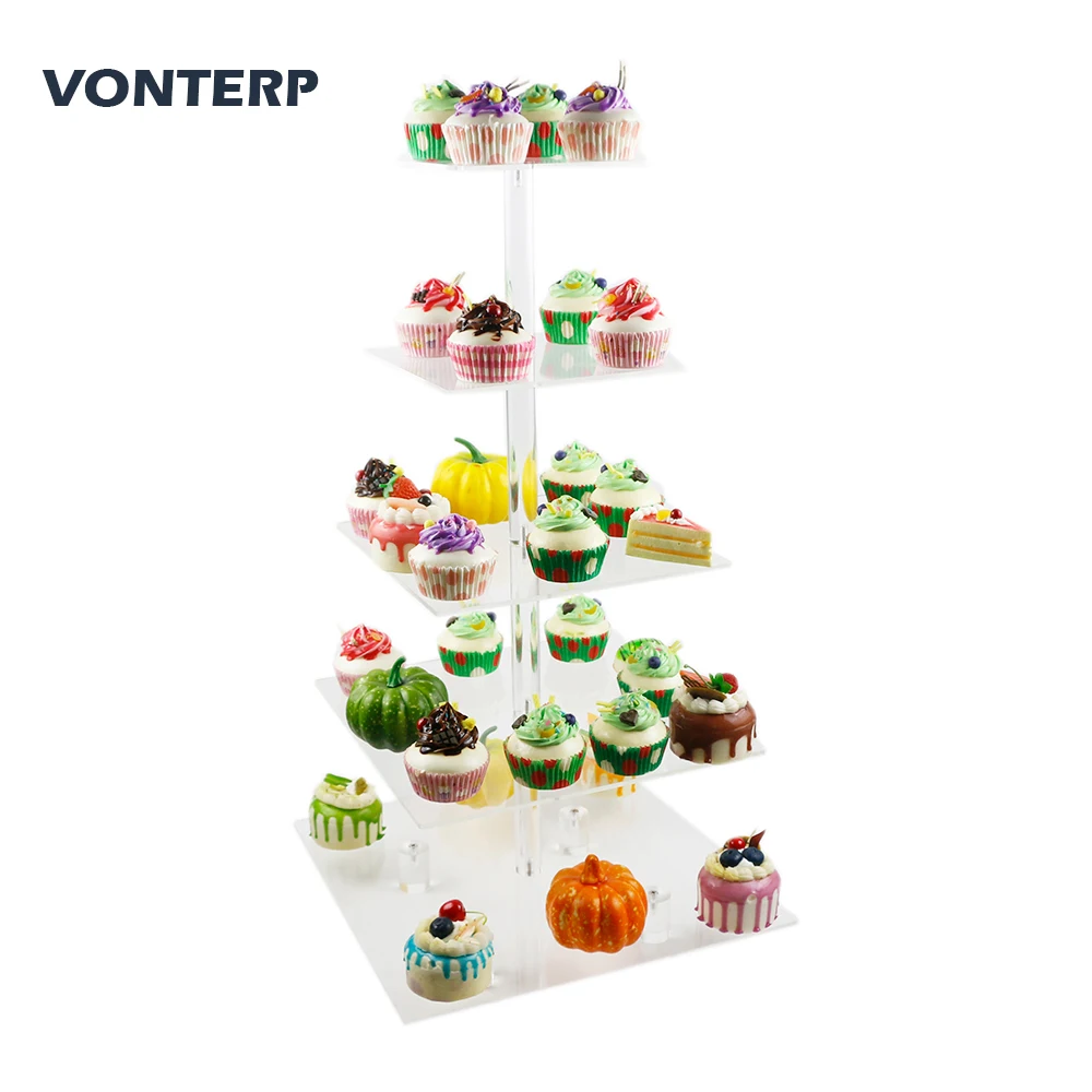

HMROVOOM 1 PC square 5 Tier Transparent Acrylic Cupcake Stand acrylic cake stand with base 5 Tier Square(6" between 2 layers)